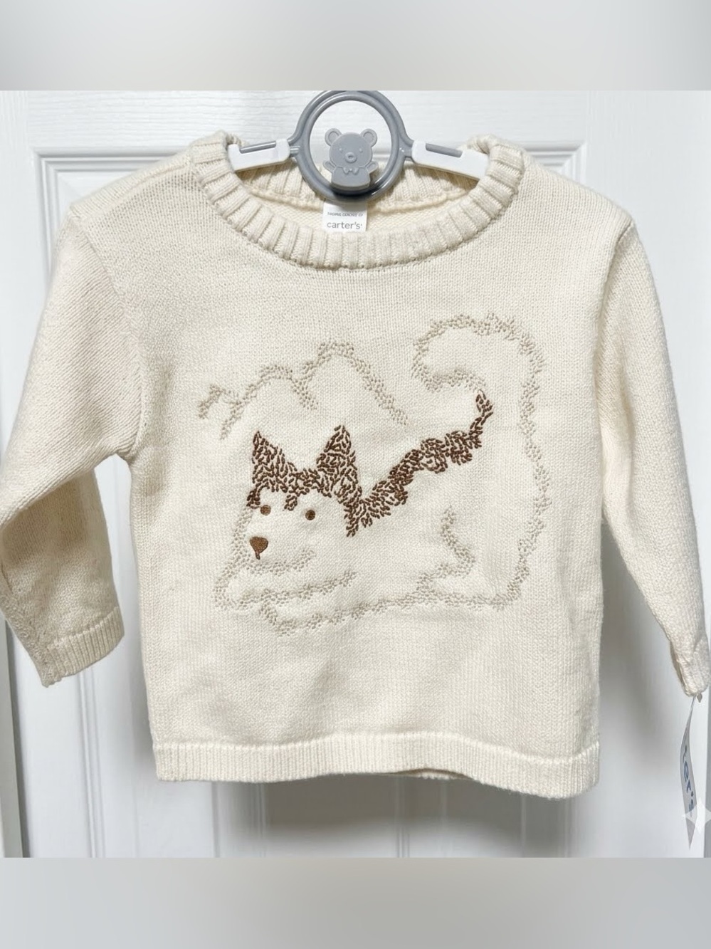 NWT Carter’s Baby Boy Husky Dog Knit Sweater Cream 12 Months